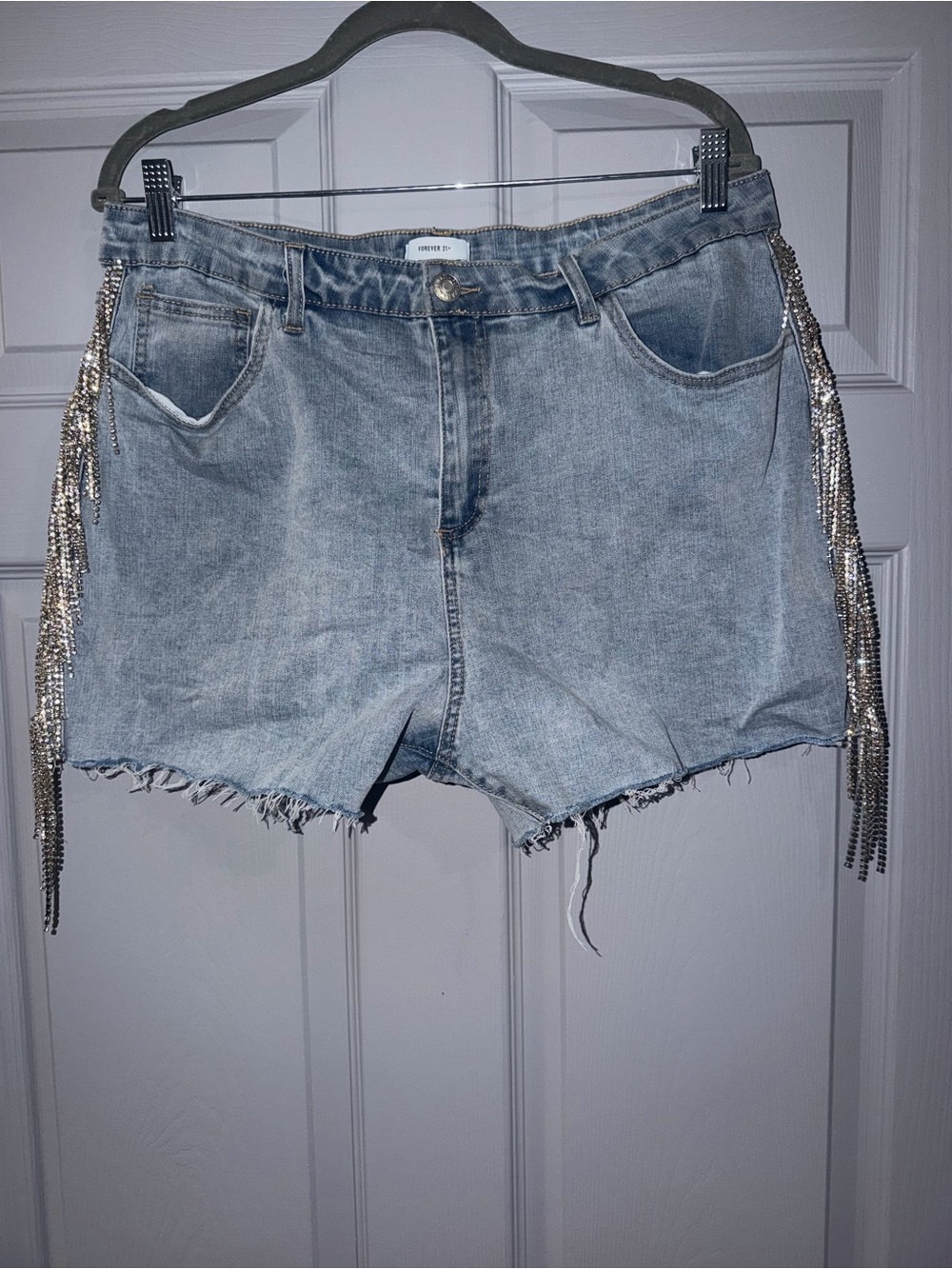 Forever 21 Light Blue Denim Shorts with Silver Fringe